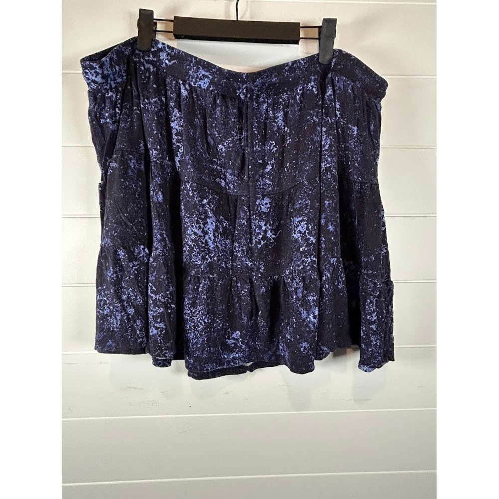 LuLaRoe Talia  3XL Blue Black Abstract Print Tiered Mini Skirt Elastic Waist